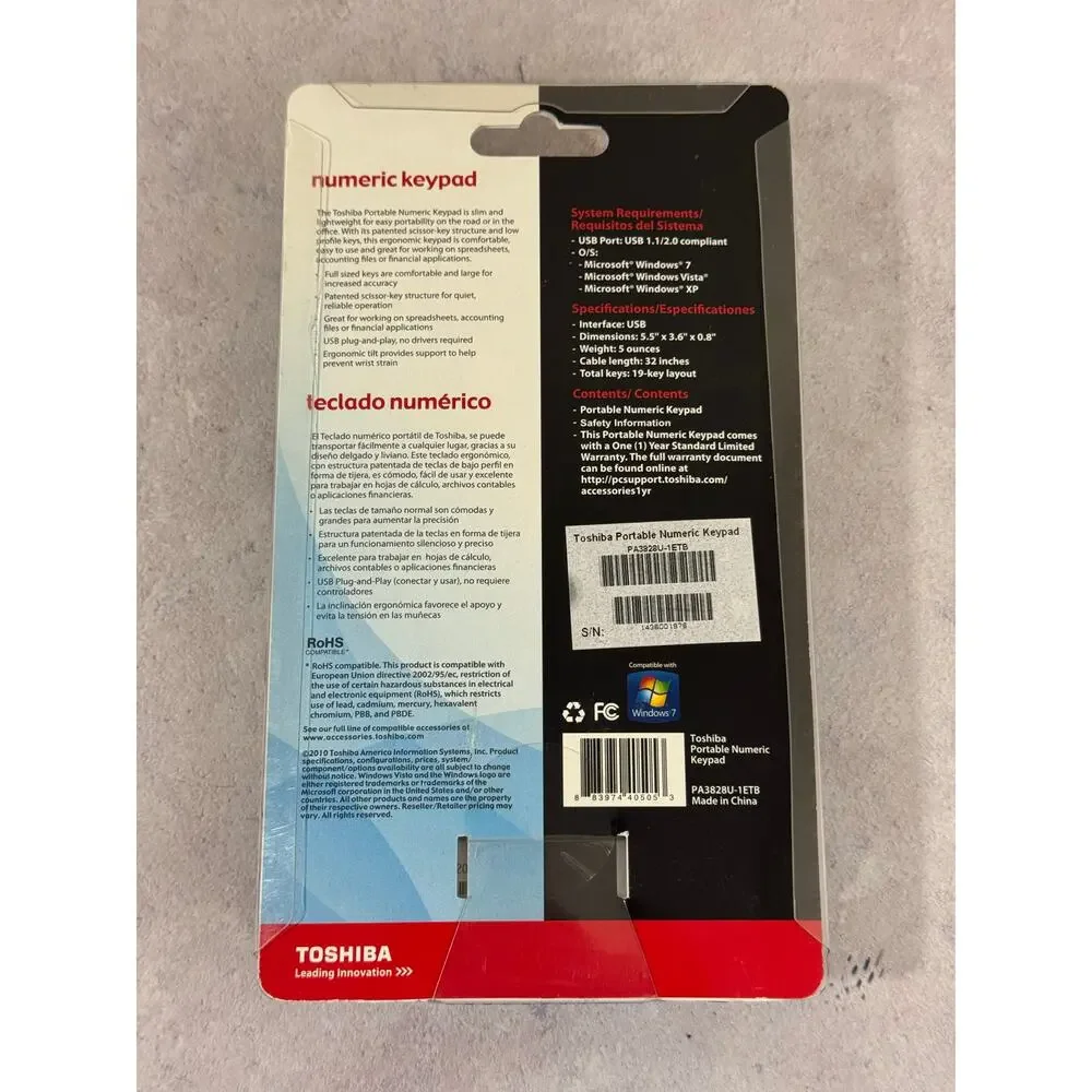 New Toshiba PA3828U-1ETB portable numeric keypad USB NEW